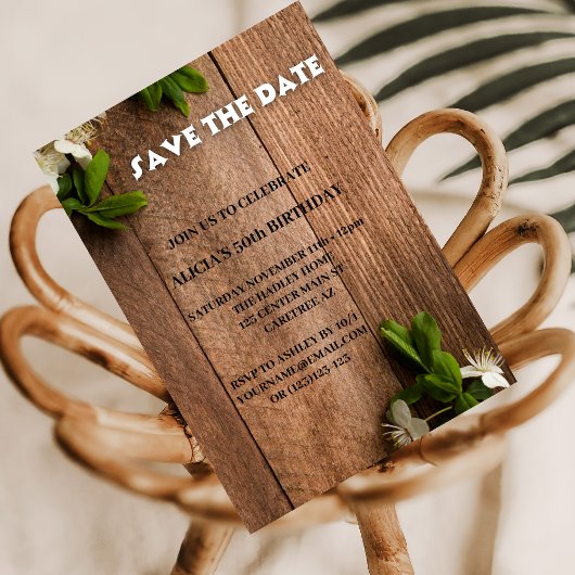 お誕生日おめでとう 白茶色 50歳の誕生日招待状 招待状