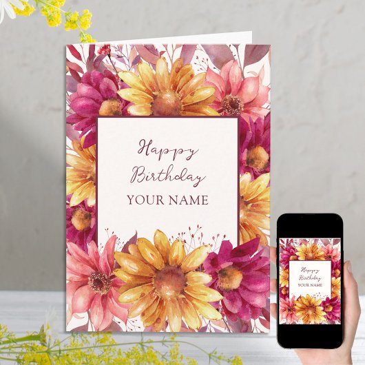 お誕生日おめでとう 秋の花 カード