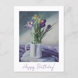 お誕生日おめでとう　素敵な紫の花のファインアート ポストカード