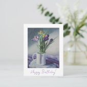 お誕生日おめでとう　素敵な紫の花のファインアート ポストカード (スタンド正面)