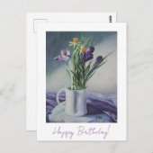 お誕生日おめでとう　素敵な紫の花のファインアート ポストカード (正面/裏面)