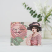 お誕生日おめでとう、美しい人 - ヴィンテージの女性とバラ ポストカード (スタンド正面)