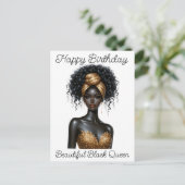 お誕生日おめでとう、美しい、黒い女王、メラニンたっぷり ポストカード (スタンド正面)