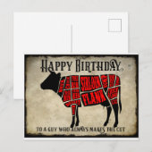 お誕生日おめでとう 肉の切り身 牛デザイン ポストカード (正面/裏面)