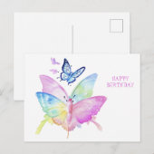 お誕生日おめでとう、色とりどりの蝶々、水彩 ポストカード (正面/裏面)