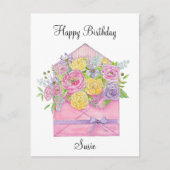 お誕生日おめでとう - 花の封筒 ポストカード (正面)