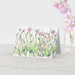 お誕生日おめでとう 花畑 赤いクローバー インクアート カード