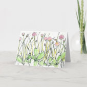 お誕生日おめでとう 花畑 赤いクローバー インクアート カード (正面)