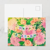 お誕生日おめでとう 花 - ピンクのシャクヤクとバラ ポストカード (正面/裏面)
