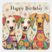 お誕生日おめでとう！芸術的な子犬のデザイン, スクエアシール (正面)