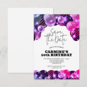 お誕生日おめでとう 藤色 50歳の誕生日パーティー 招待状 (正面/裏面)