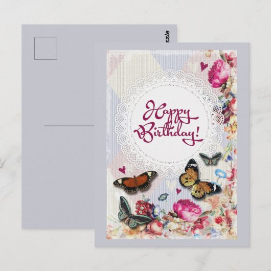 お誕生日おめでとう　蝶と花 ポストカード (正面/裏面)