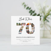 お誕生日おめでとう 誰が70歳か見てみて フォトモザイク 招待状 (スタンド正面)