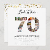 お誕生日おめでとう　誰が70歳か見てみて　写真のモンテージ 招待状 (正面/裏面)