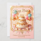 お誕生日おめでとう!豪華なケーキと風船でお祝いしよう 招待状 (正面)
