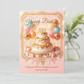 お誕生日おめでとう!豪華なケーキと風船でお祝いしよう 招待状 (スタンド正面)