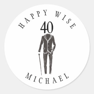 お誕生日おめでとう!賢く40年 タイポグラフィーお誕生日おめでとう ラウンドシール