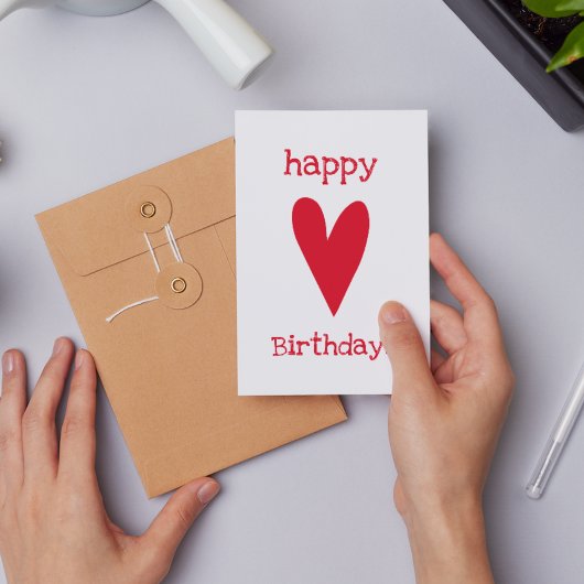 お誕生日おめでとう！ 赤いハート ポストカード