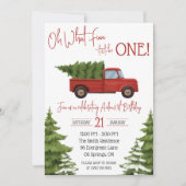 お誕生日おめでとう!赤いピックアップトラック 招待状 (正面)