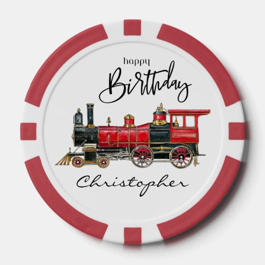 お誕生日おめでとう 赤い列車 ポーカーチップ (正面)
