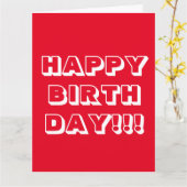 お誕生日おめでとう 赤白モダンボールド カード (黄色い花)
