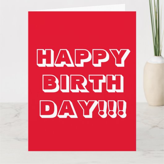 お誕生日おめでとう 赤白モダンボールド カード (正面)