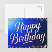 お誕生日おめでとう 金色のリボン入り筆記体 ポストカード (正面/裏面)