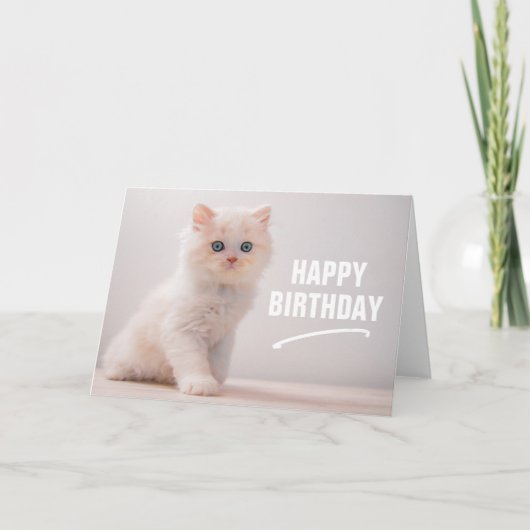 お誕生日おめでとう | 青い目のかわいい子猫 カード (正面)