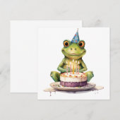 お誕生日おめでとう 面白いカエル 招待状 (正面/裏面)