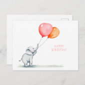 お誕生日おめでとう。風船を持つ赤ちゃん象 ポストカード (正面/裏面)
