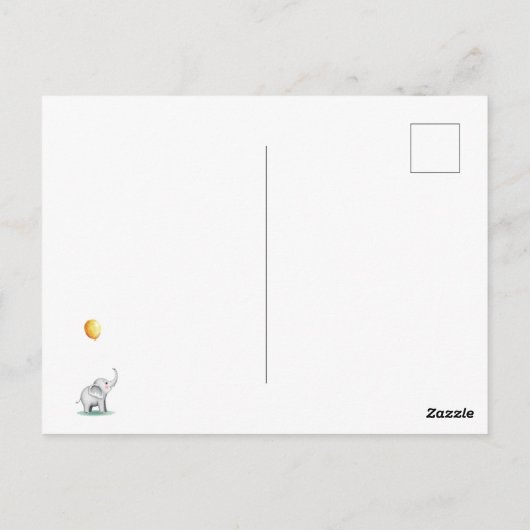 お誕生日おめでとう。風船を持つ赤ちゃん象 ポストカード (裏面)