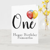 お誕生日おめでとう 風船付きの1歳の誕生日 カード (黄色い花)