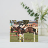 お誕生日おめでとう: 馬術競技の馬と騎手 2 ポストカード (スタンド正面)