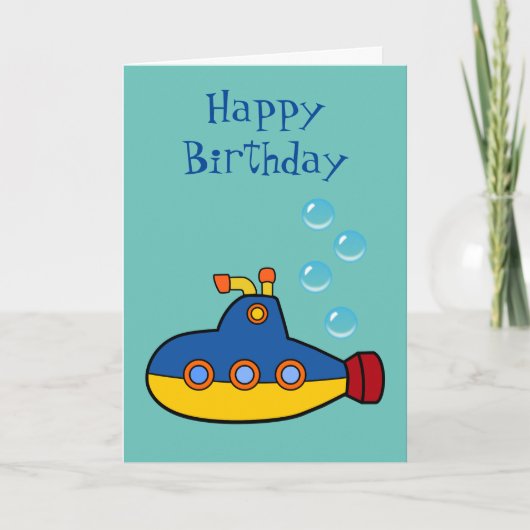 お誕生日おめでとう - 黄色と青の玩具潜水艦 カード (正面)