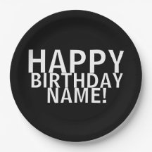 「お誕生日おめでとう！」 黒と白の紙皿