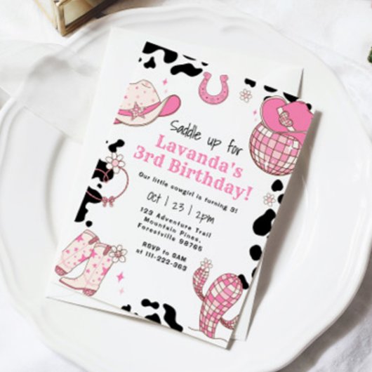 お誕生日おめでとう！３歳の誕生日パーティーガールカウガール 招待状