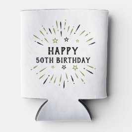 お誕生日おめでとう!50歳の誕生日おめでとう!花火 白 黒 金 缶クーラー