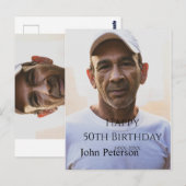 お誕生日おめでとう　５０歳　名前　写真　年　男性　シンプル　ミニ ポストカード (正面/裏面)