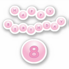 お誕生日おめでとう 8歳 ピンクのバウンスボール ステッカー シール