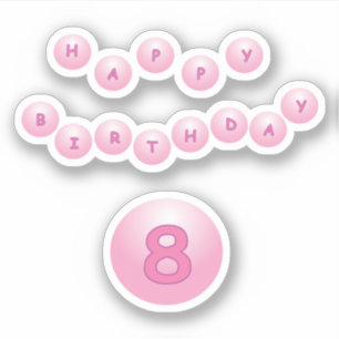 お誕生日おめでとう 8歳 ピンクのバウンスボール ステッカー シール
