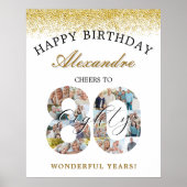 お誕生日おめでとう 80年のお祝い フォトコラージュ ポスター (正面)