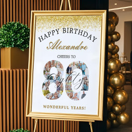 お誕生日おめでとう ８０年のお祝い フォトコラージュ ポスター