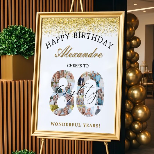 お誕生日おめでとう 80年のお祝い フォトコラージュ ポスター