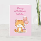 お誕生日おめでとう!1歳の女の子にぴったりなキュートな子猫 カード (正面)