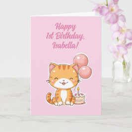 お誕生日おめでとう！1歳の女の子にぴったりなキュートな子猫 カード