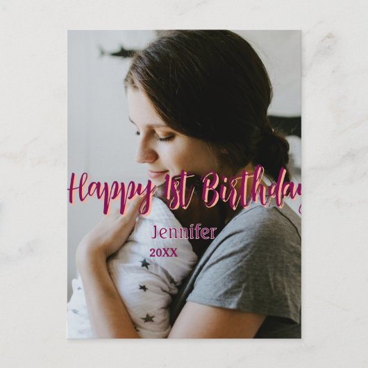 お誕生日おめでとう(1歳) 子供 赤ちゃん 母 オレンジ色の sty ポストカード (正面)