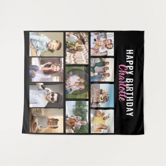 お誕生日おめでとう!11枚の写真を使った特別なコラージュ タペストリー (正面(横))