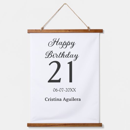 お誕生日おめでとう！21歳の誕生日を飾るシンプルな名前ミニマル 吊り下げ型タペストリー (正面)
