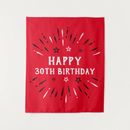 お誕生日おめでとう！30歳の誕生日 花火 赤 黒 白 タペストリー