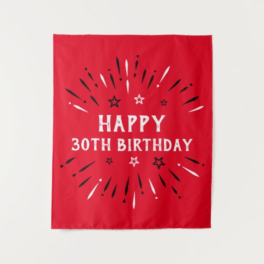 お誕生日おめでとう！30歳の誕生日 花火 赤 黒 白 タペストリー (正面)